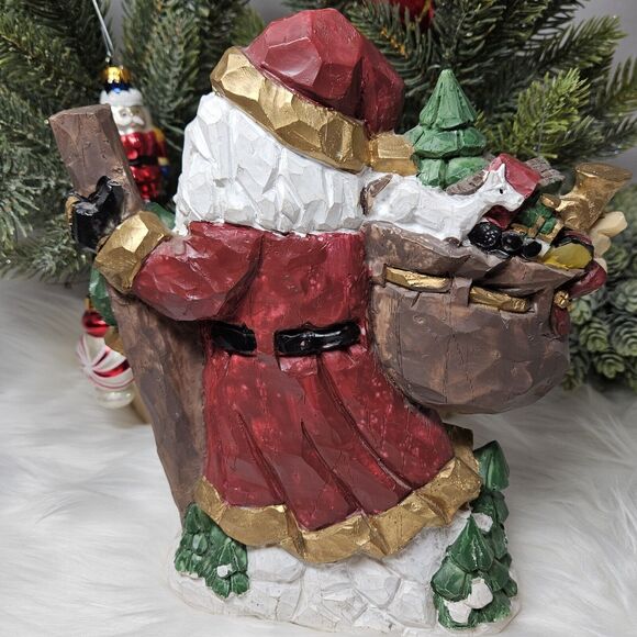Christmas Resin carved Santa Claus Is Coming To Town RARE Vintage 1998 Art Mark - Picture 4 of 8